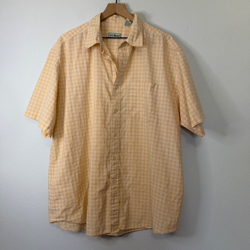 Vintage L.L. Bean - Yellow and White Plaid Short Sleeve Button Down 100% Cotton